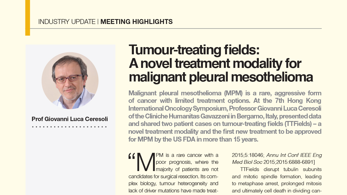 [Meeting highlight] Tumour-treating fields: A novel treatment modality for malignant pleural mesothelioma – Prof. Giovanni Ceresoli, Italy (05 Jan 2021)